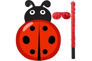 Pasimy Ladybug Piñata with Blindfold Bat Confetti Decorations Ladybug Birthday Party Supplies Summer Parties Game Insect Party Piñata Carnival Decorations, 16 x 11.8 x 2.9 Inches
