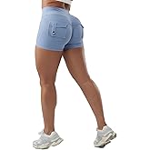 CHANGEZOE Women Scrunch Shorts with Pockets Crossover High Waist Sculpting Booty Lifting Workout Tight Athletic Gym Bottoms