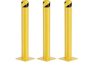 Aysiofdy Safety Bollard Post, 42 Inch Height Steel Bollards, 4.5 Inch Diameter Parking Bollard, Yellow Powder Coated Safety Parking Barrier Post, for Traffic Sensitive Areas,3P