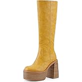 VBDB Platform Mid Calf Boots for Women High Heel Block Heel Women’s Tall Boots Square Toe Comfortable Casual Boots Trendy Stylish Shoes