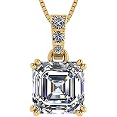 NANA Jewels Asscher Cut CZ Simulated Diamond Solitaire Necklace Sterling Silver