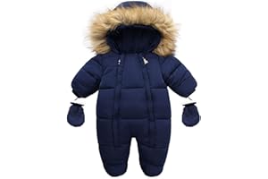 Baby Infant Newborn Snowsuits Fuzzy Hooded Puffer Jumpsuits Winter Suits Toddler Padded Windproof Zip up Down Romper