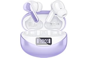 BCAIKAIR Wireless Earbuds, Bluetooth Headphones 5.3 HiFi Stereo, Wireless Earphones with ENC Noise Cancelling Mic, LED Digital Display in Ear Buds Purple