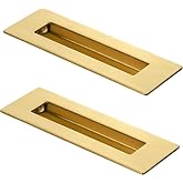 HOMOTEK 2 Pack 150mm Flush Sliding Closet Door Pulls, Recessed Finger Pulls for Sliding Barn Bypass Door Handles, Cabinet Drawer Rectangular Invisible Pull- Small Size 6 in, Brushed Gold