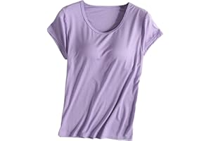 Womens Shirts with Built in Bra Short Sleeve Shirts Summer Casual Athletic Workout Yoga Shelf Bra Padded T Shirts Tops