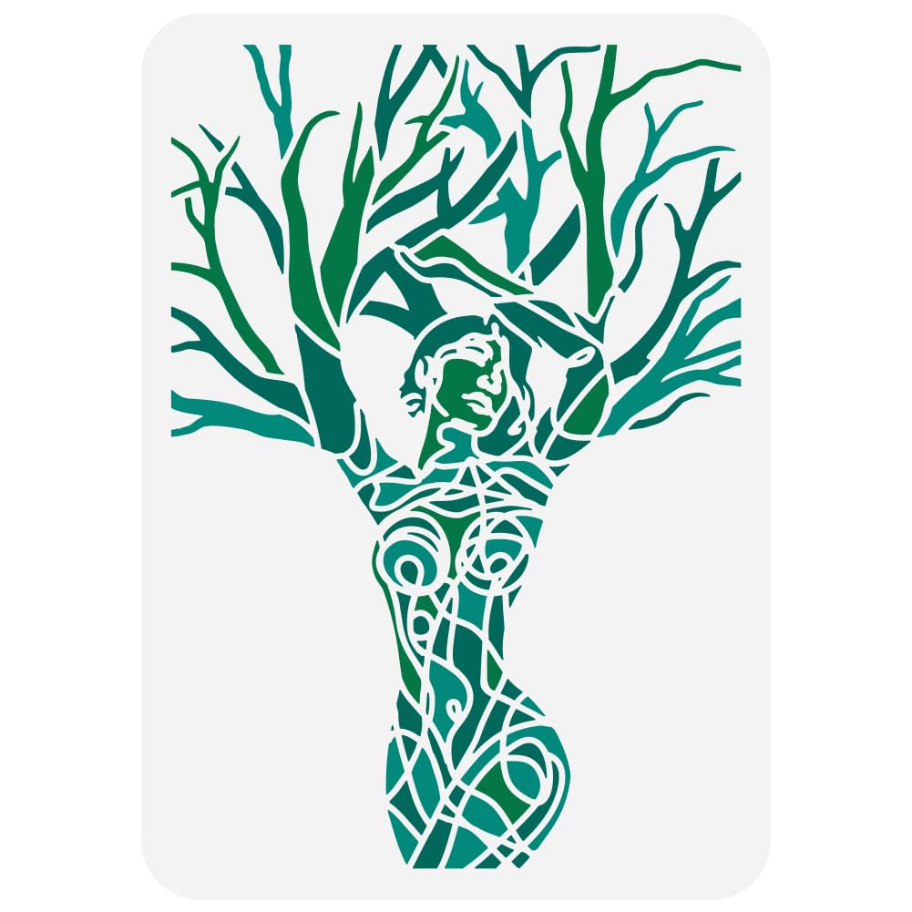FINGERINSPIRE Tree of Life Painting Large Stencil 21x29.7cm PET Character Spraying Big Reusable Minimalist Line Art Woman Pattern Wall Template