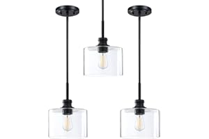 SEENMING HOUSE 3 Pack 1 Light Modern Kitchen Island Pendant Light 7.5 Inch Clear Glass Black Finish Pendant Lamp,Farmhouse Hanging Light Fixture for Kitchen Island Dining Room Bedside