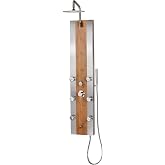 PULSE ShowerSpas 1050 Bali ShowerSpa Panel with 10" Low-Profile Rain Showerhead, 6 Body Spray Jets, Hand Shower, Tub Spout, Bamboo Wood and Stainless Steel Panel with Brushed Nickel Fixtures