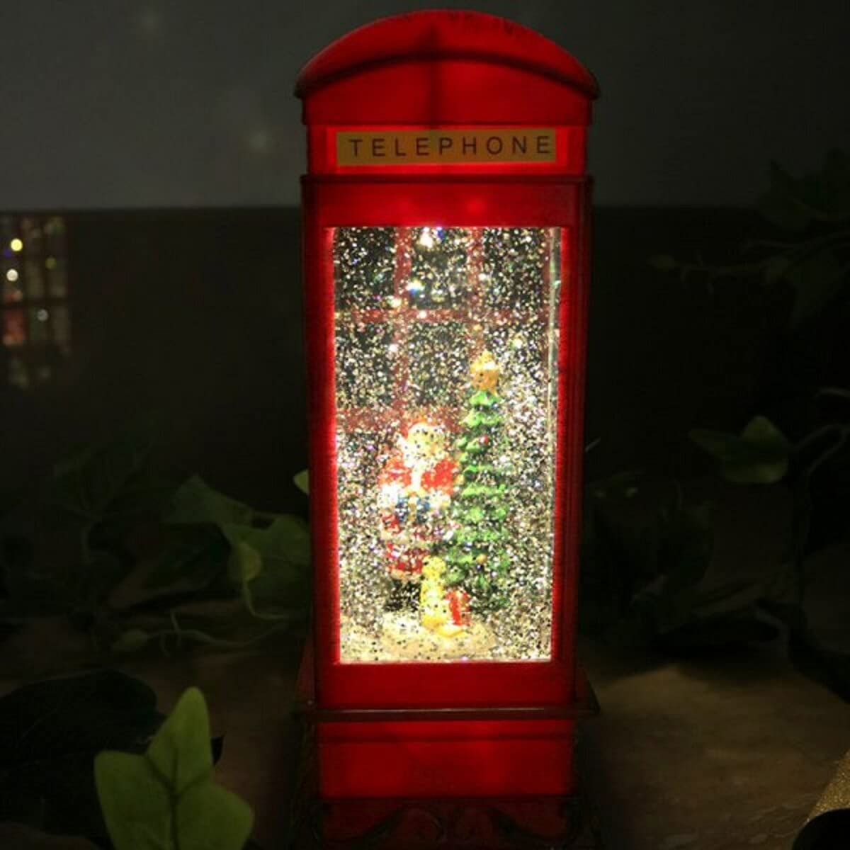 Marco Paul Light Up Santa Snow Globe British Telephone Box Battery Operated with Auto Timer Snow Shaker & Warm White LEDs Novelty Xmas Décor for Home Window & Tabletop Display