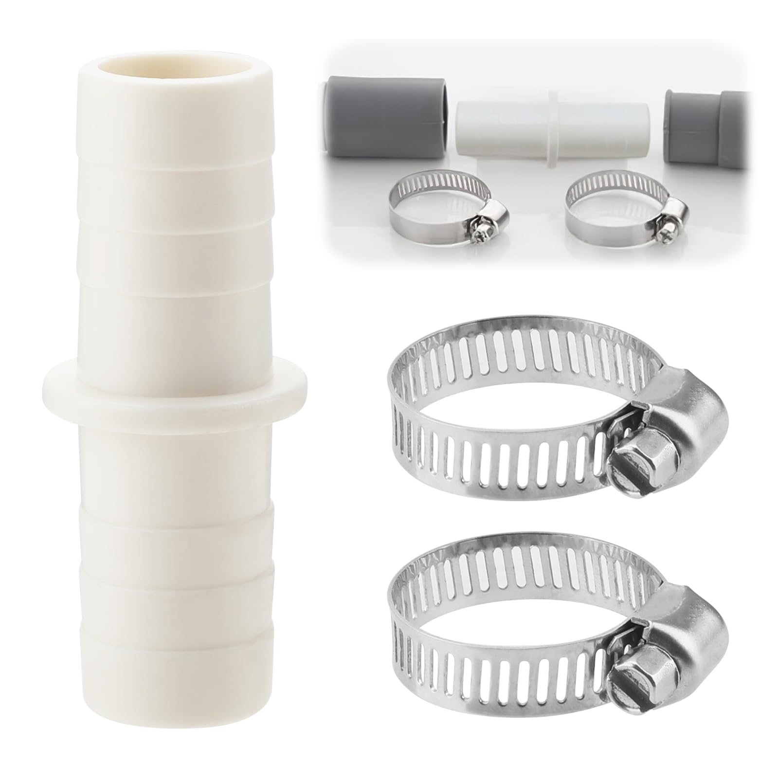 Washing Machine Waste Pipe Connector with Pipe Clips Extension Attachment Hose to Hose Joiner Straight Connection Coupler for Machine Outlet Drain