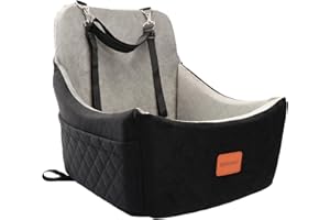 WOOAIDAGG Dog Car Seat for Medium Sized Dog,Pet Travel Car Bed with Seat Belt Channle,Fully Detachable and Washable Car Dog Seat with Adjustable Straps,3 Straps Easy to Install (Black/Grey)