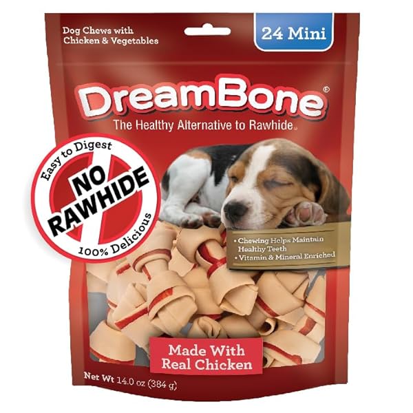 DREAMBONE MINI CHEWS, MADE WITH REAL CHICKEN, RAWHIDE FREE CHEWS FOR DOGS, 24 COUNT