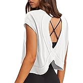 LASLULU Women's Athletic Open Back Short Sleeve T-Shirt
