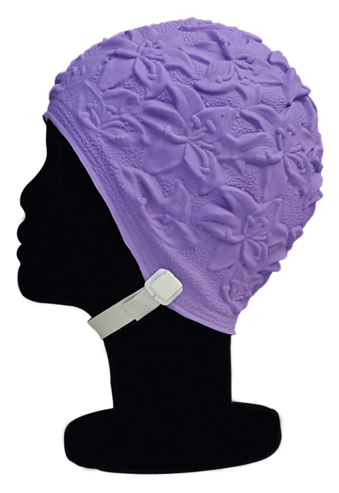 Blue Reef Latex Lily Soft And Pliable Single Solid Colour 3D Effect Floral Ladies Classic Retro Style Vintage Look Pull On Swimming Hat Swim Cap Generous One Size Adults With Adjustable Strap (Purple)