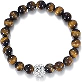PYTALI Lion Bracelet for Men 10MM Tiger Eye Gemstone Sterling Silver Lion Bracelet for Father’s Day Men Grandpa Him