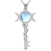 LUHE Hecate Key Necklace for Women Sterling Silver Triple Moon Goddess Hecate Pendant Necklace with Moonstone Wiccan Amulet Jewelry Gift for Her