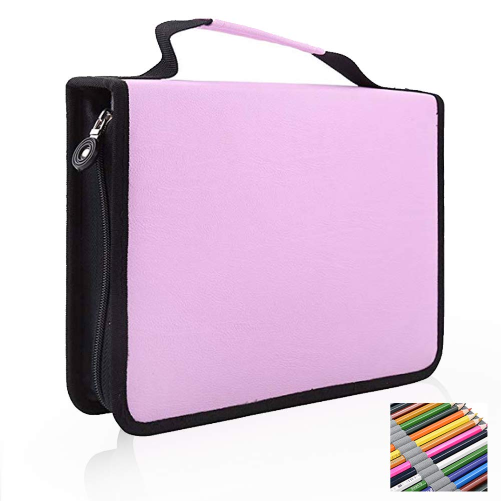 Bewinner 150 Slots Pencil Case PU Leather Fabric Pencil Case Zipper Pen Bag Organize and Protect Pencils, Great Gift for Art Hobbyists, Coloring Book Enthusiasts and Artists,Large Capacity (Pink)