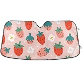 Qilmy Car Windshield Sun Shade Cute Summer Strawberry Cars Visor Front Windshield Sun Protector to Keep Cooler Vehicle Automotive Sunshade Interior Heat and UV Protection 55"x27.6"