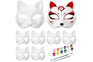 Awleynz 15Pcs Therian Mask with Strap, White Cat Masks to Paint, Paper Blank Masks for Crafts Halloween Decor
