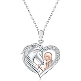 925 Sterling Silver Horse Pendant Necklace - Heart-Shaped Animal Pendant for Horse Lovers - Perfect Christmas Jewelry Gift for Daughter