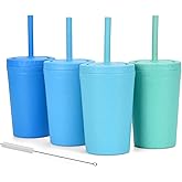 Homestockplus Reusable Wheat Straw Cups with Lid and Straws, 10 Oz Chip Resistant Drinking Cups, Small Water Cups with Silicone Straws - BPA Free Dishwasher Safe for Milk, Drinks, Smoothies
