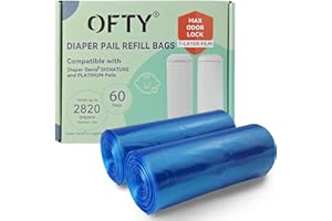 OFTY Diaper Bags Refill: Compatible with Diaper Genie Easy Roll Pail, 60 Bags Odor Control Refills Hold Up to 2820 Newborn Diaper for 16 Months