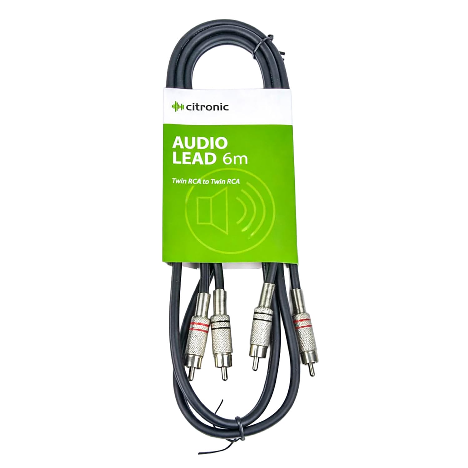 Citronic | Classic Audio Leads 2 x RCA Plugs to 2 x RCA Plugs | 6 Metre Shielded Stereo Audio Cable for Hi-Fi, Home Theatre & DJ Equipment