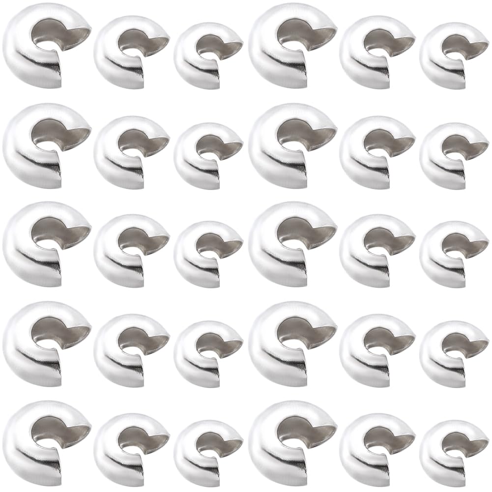 SOFPLATE 1 Box 600Pcs 3.2mm 4mm 5mm Crimp Beads Covers Silver Crimp Bead Ends Half Round Open Crimper capss Brass Crimping Spacer Beads Accessories for jewellery Making Supplies DIY Bracelets Crafts — image 1