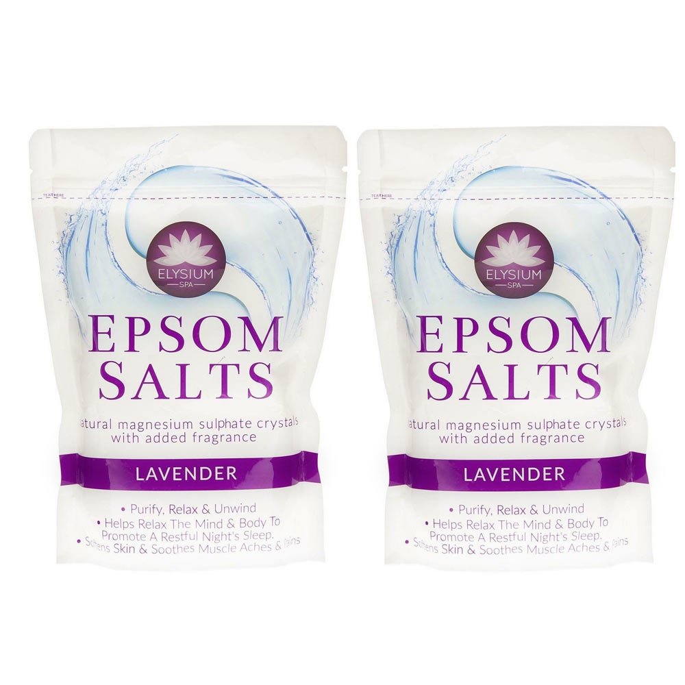 2 PACK Elysium Spa Epsom Bath Salts Natural Magnesium Sulphate Crystals - LAVENDER 2 x 450g