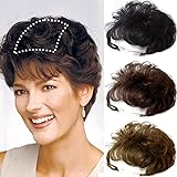 ICRAB Short Curly Real Human Hair Topper with Front