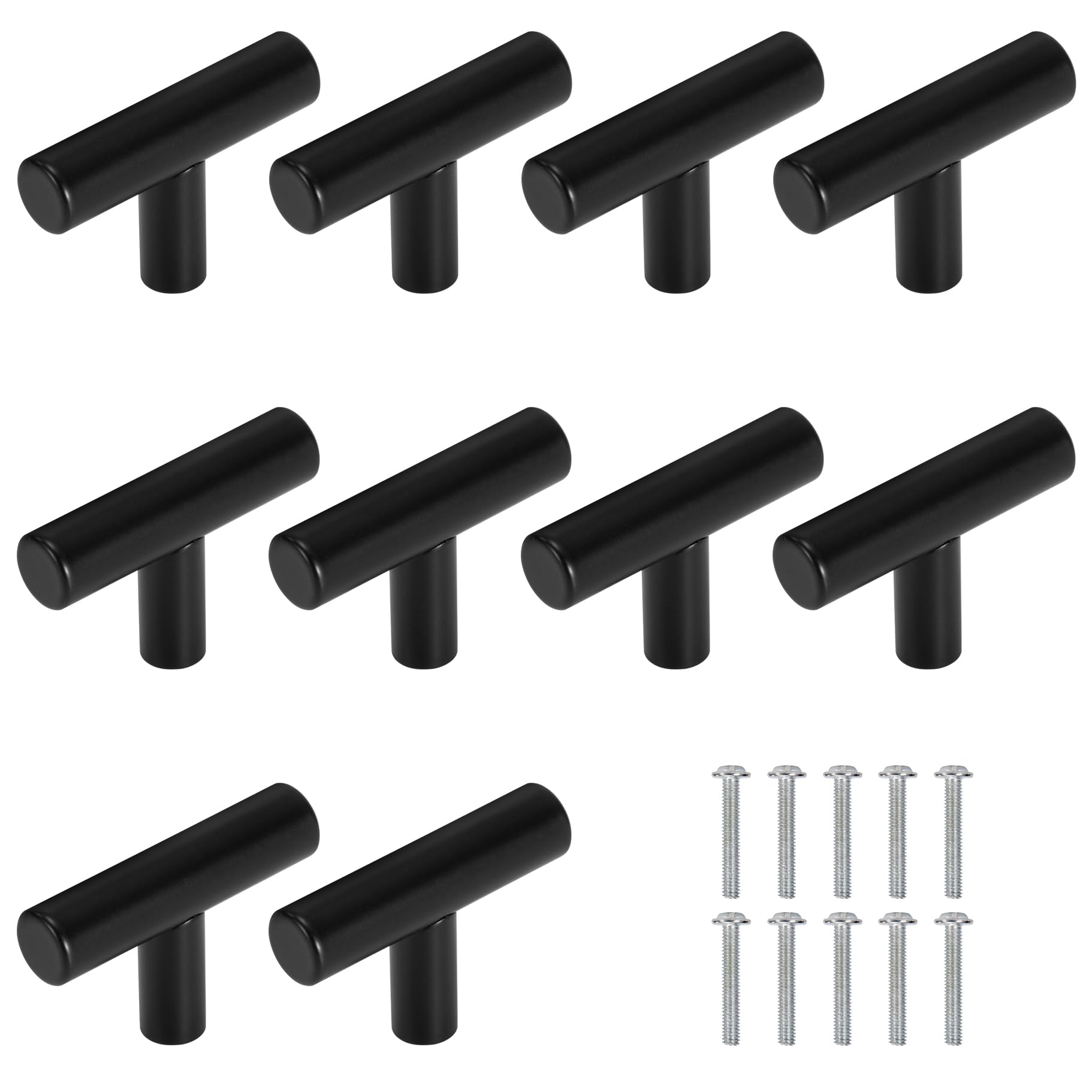 MengH-SHOP Cabinet Knob Stainless Steel Drawer Knobs Single Hole Door Knobs T Bar Pull Handle with Screws for Cabinet Wardrobe Drawer Cupboard 10 Pieces Black