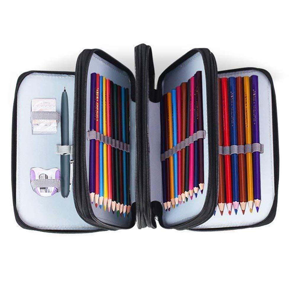 INHEMI 72 Slot Pencil Case,4 Layers Pencil Organizer with Handle Strap,Black-Designed for Artist