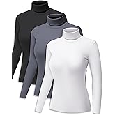 ZUTY 3 Pack Turtleneck Long Sleeve Shirts Thermal Underwear for Women Long Johns Winter Clothes Warm Base Layer Tops