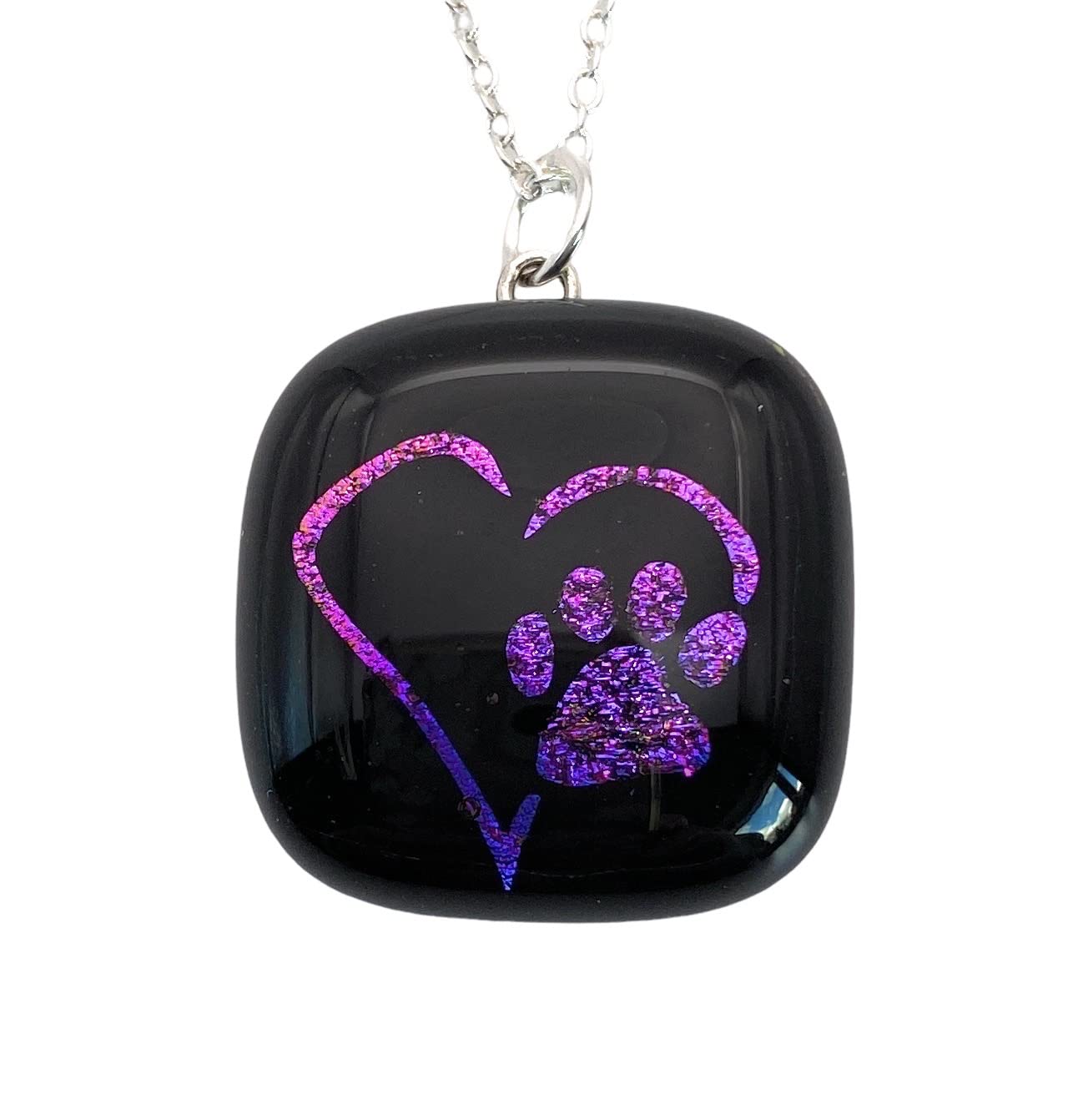Paw Print Pendant, Dog Paw Print Pendant, Cat Paw Print Pendant, Dog Paw Print Necklace, Cat Paw Print Necklace, Glass Pendant, Dichroic Glass Pendant, Handmade Glass Pendant