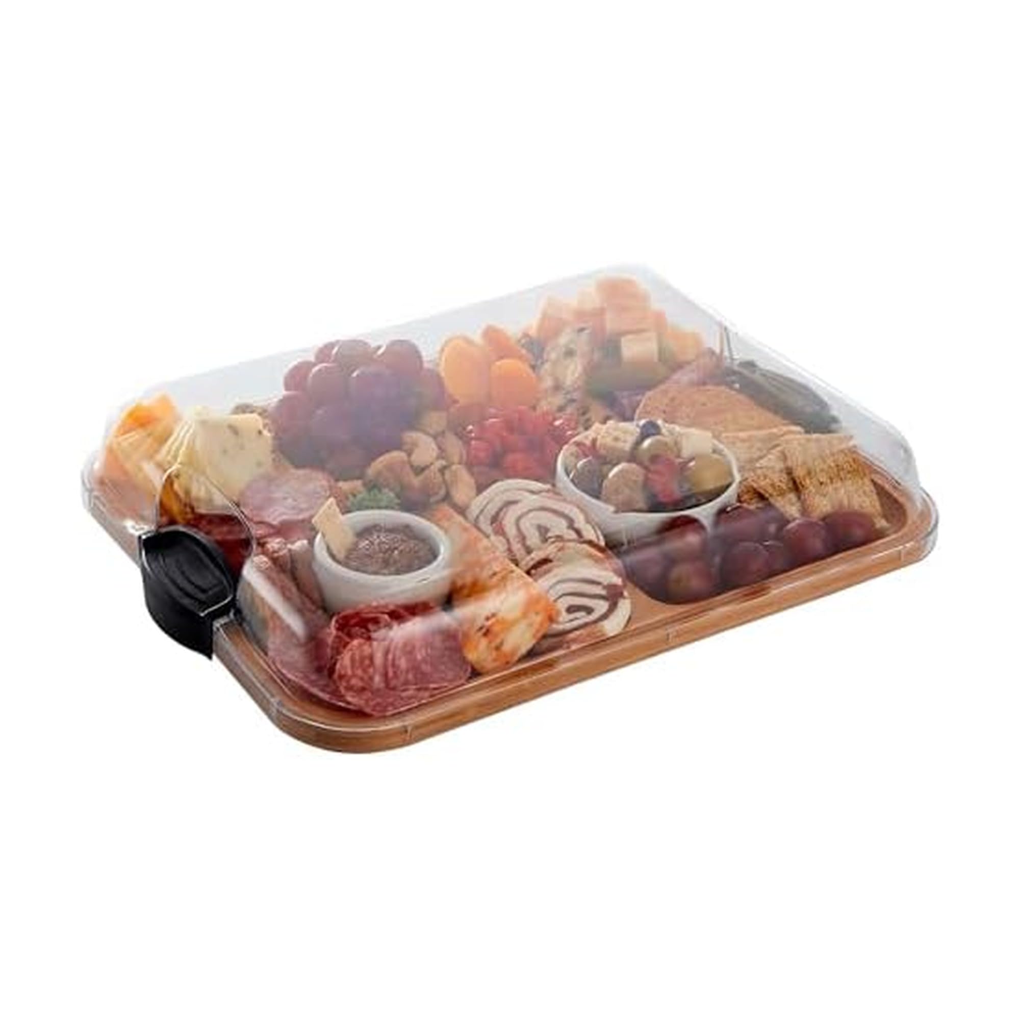 Photo 1 of Farberware Build-A-Board Bamboo Cutting Board with Built-In Compartments & Clear Locking Lid, Black Handles – Charcuterie, Snack Tray, Food Prep and Serving Platter