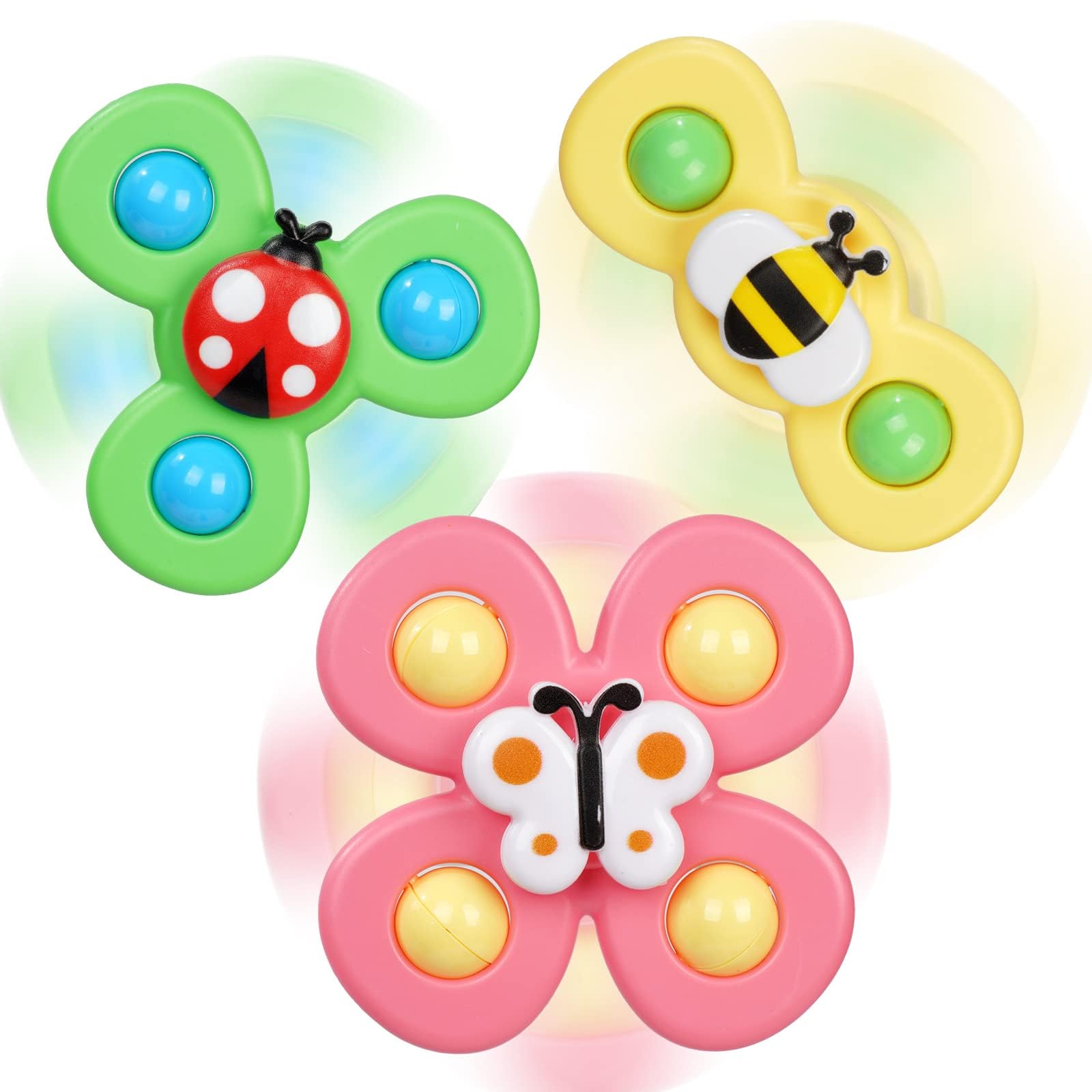 Ainiv 3PCS Suction Cup Spinner Toy for Baby, Spinners for 2 Year Old Boy Girl, Plane Travel Toddler Sensory Toys, Suction Fidget Spinner for Baby Bath, Spinning Toys for Toddlers 1-3 Year Old