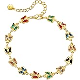Wovanoo 18K Gold Plated Anklet for Women Multicolor Crystal Ankle Bracelets Boho Adjustable Chain Anklets