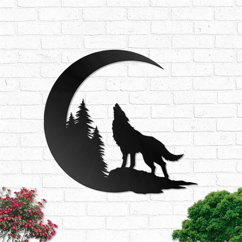Plaques & Wall Art - Riaeelvs Wolf Roaring Moon Metal Wall Art,Howling Wolf Wall Decor,Wolf Decor,Metal Plaque,Wall Sculture,Black Wolf Metal Signs,Porch Pool Signs and Decor Outdoor,Housewarming Gifts… (12in)