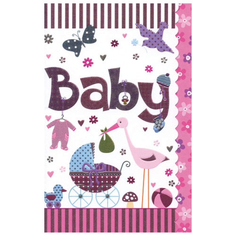 'SUSY CARD 40009834 Greeting Card for Birth/Girl Pram, Stork, 17 x 11 x 0 cm