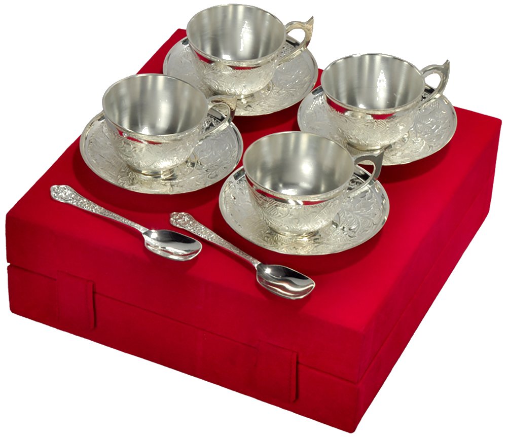 Buy JAIPUR ACE Silverplated Brass Cup Plate Set With Spoon 6 Pieces