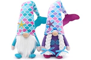 Wooswen Spring Summer Gnomes Plush Decorations 2 Pack Handmade Beach Style Couple Stuffed Gnome Farmhouse Rustic for Home