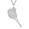 Saida Tennis Racket Necklace for Women - 925 Sterling Silver Tennis Ball Racquet Sport Themed Pendant Jewelry Gift for Tennis Players Lovers Coach, grey