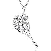 Tennis Racket Necklace for Women - 925 Sterling Silver Tennis Ball Racquet Sport Themed Pendant Jewelry Gift for Tennis Players Lovers Coach
