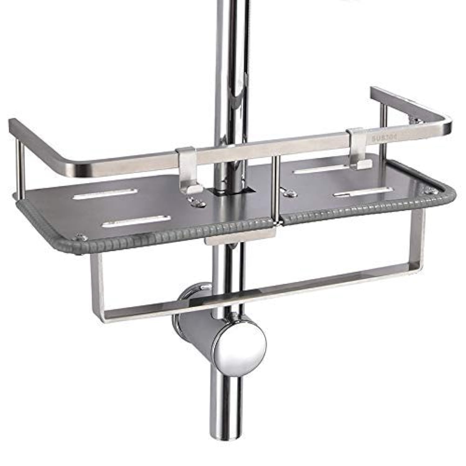 PHASAT Shower Cadd, Shelf Organizer NO Drilling, Fits for 19mm-25mm Shower Pole Rail Rod, Stainless Steel with Two Hooks and Towel Bar