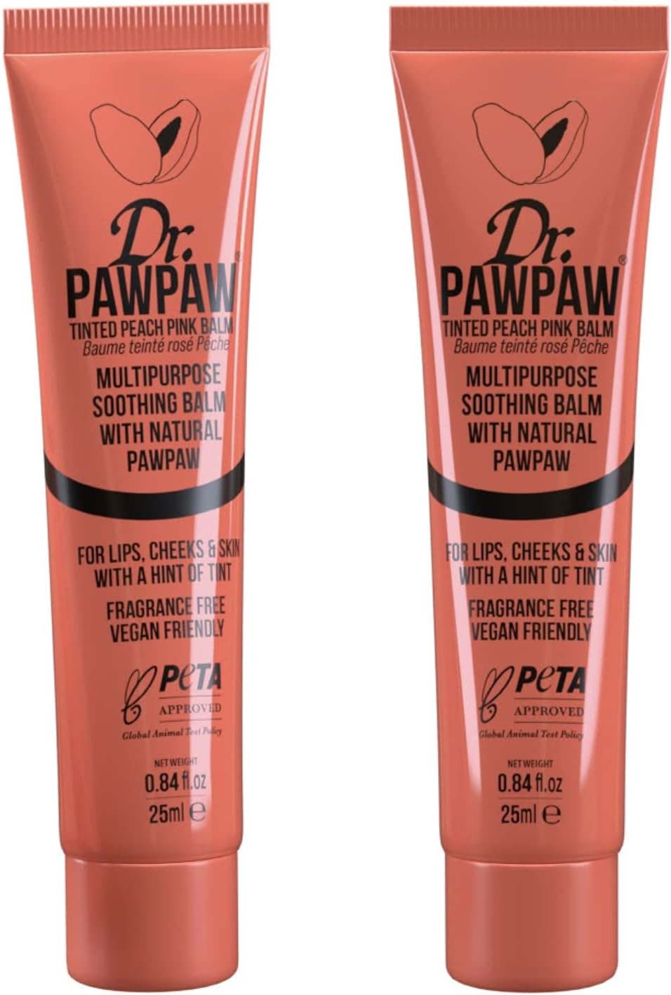Dr.PAWPAW Tinted Peach Pink Balm Multi-Purpose 2x25ml Hydrating Lips Skin Hair