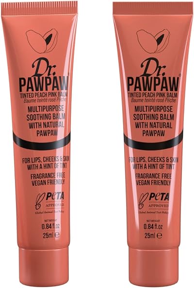Dr.PAWPAW Tinted Peach Pink Balm Multi-Purpose 2x25ml Hydrating Lips Skin Hair