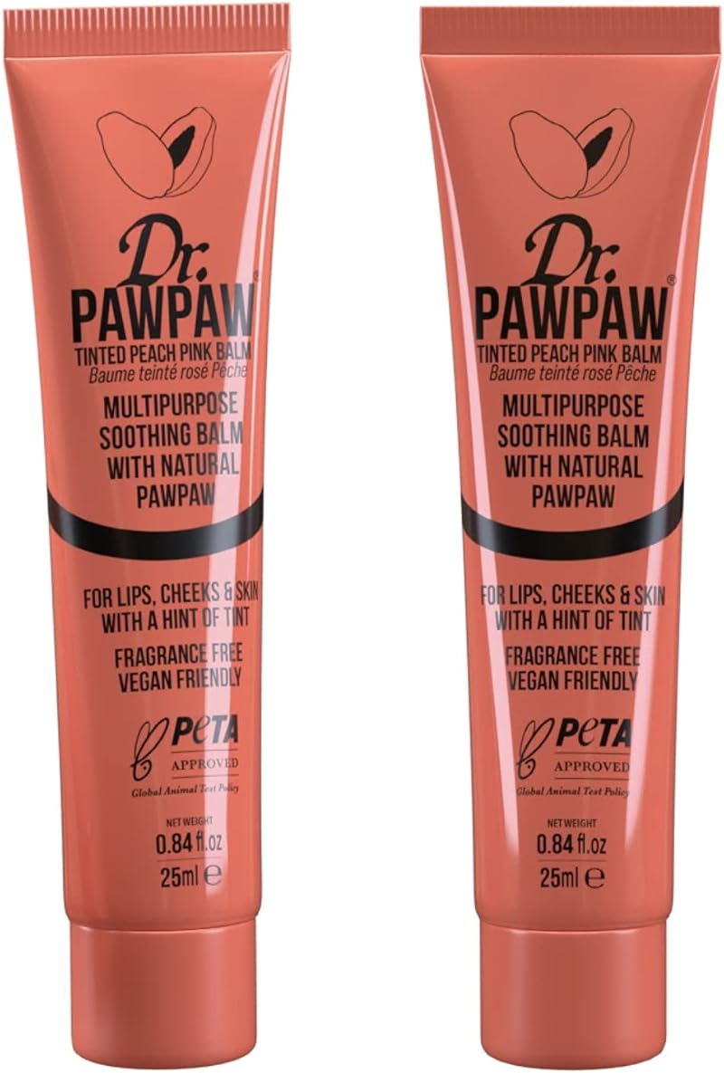 Dr.PAWPAW Tinted Peach Pink Balm Multi-Purpose 2x25ml Hydrating Lips Skin Hair