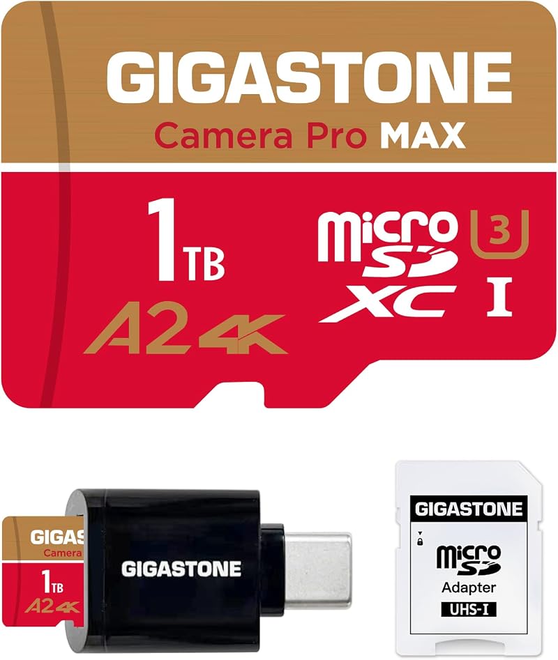Gigastone 1TB Micro SD Card A2 V30 4K UHD GoPro w/ USB C 3.2 Card Reader Adapter