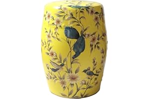 VADRET Decorative Ceramic Garden Stool, Glazed Hollow Flower and Bird Changing Stool, Suitable for Living Room, Balcony, Garden, Etc. (Color : Yellow)