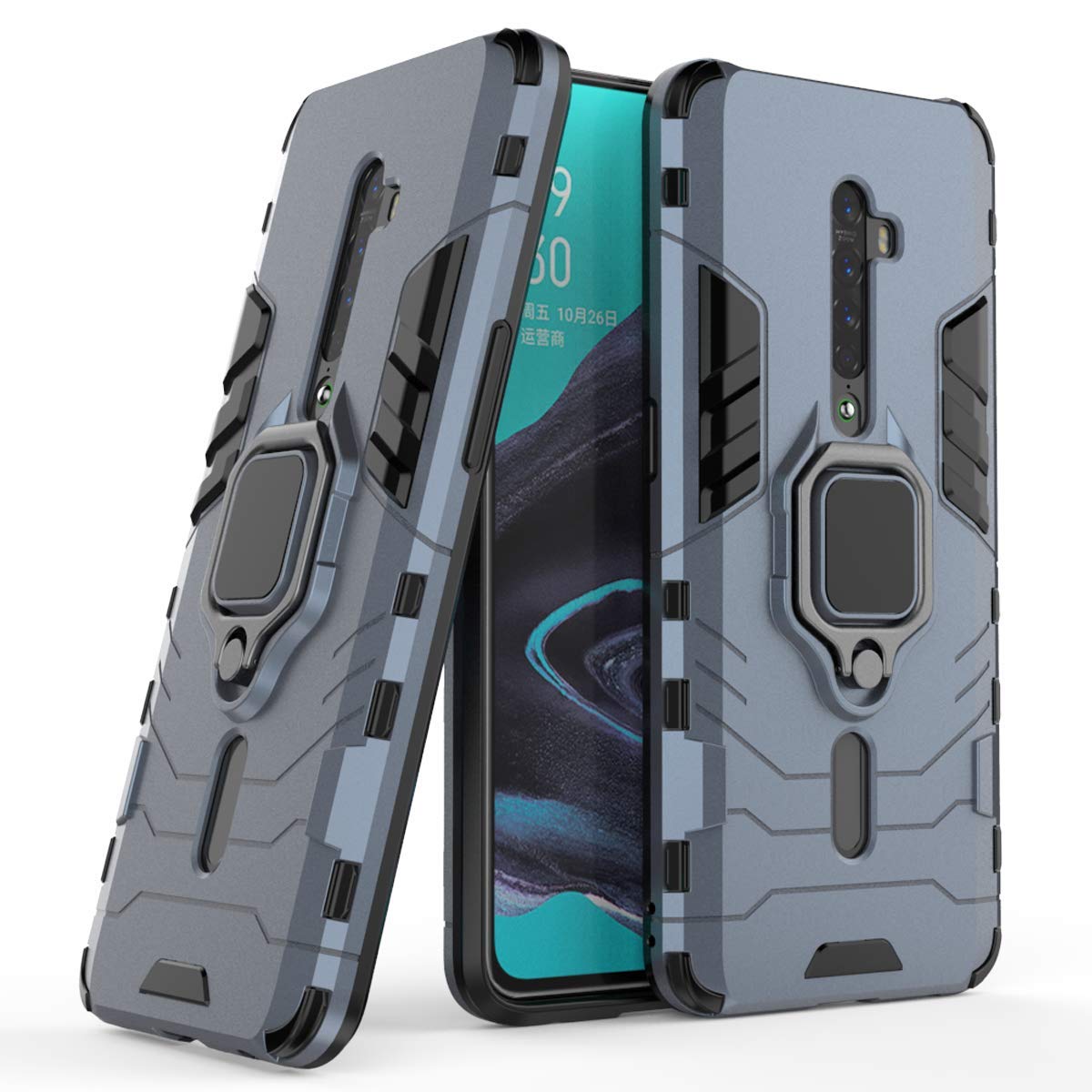 MRSTER OPPO Reno2 360 Degree Rotating Case with TPU Ring Holder 2 in 1 Rugged Hybrid Shockproof Silicone Case for Oppo Reno 2 HB Blue